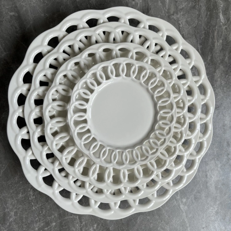 Bruiloft keramische restaurant borden dinerborden opladerset duurzame holle groothandel servies voor feest- en evenementdecoratie 1