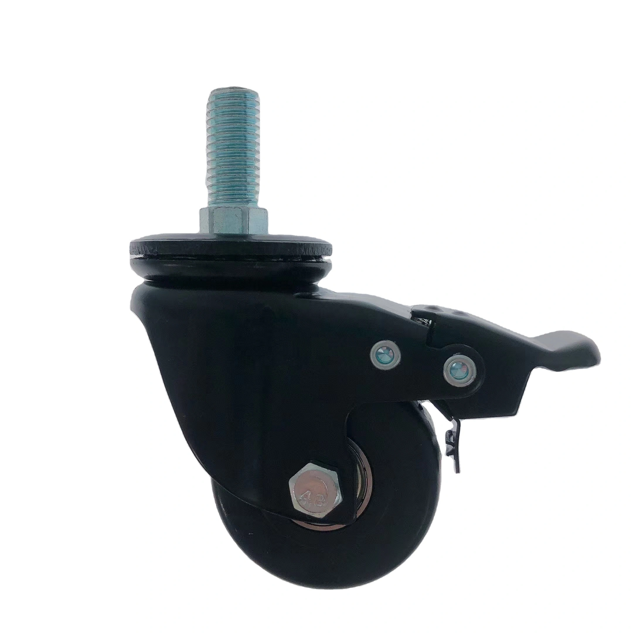 50mm 2 Inch 150kg Pp M12*25mm Threaded Stem All Black Rotate Heavy Duty Caster Wheel With Total Brake 1