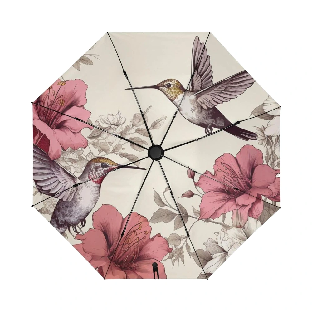 Auto Custom Print Umbrella Windproof Black-Coated Umbrella with Peony Print 1