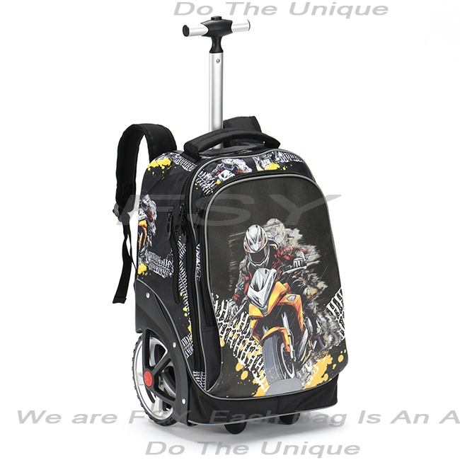 custom backpack  Logo Print Motorcycle Men Mute Wheel Student Backpack Kids Trolley Bags School Rolling Backpack With 2 Big Wheels 1