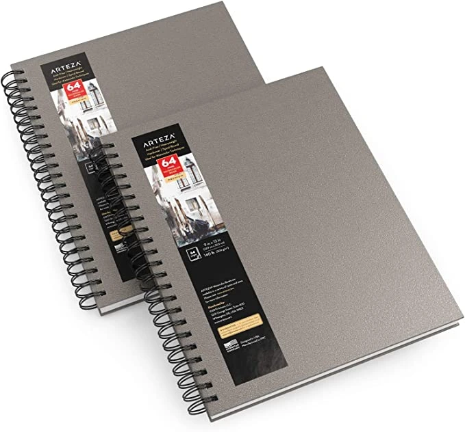 Блокнот в твердом переплете, серого цвета, на спирали, для акварели и скетчбуков. 1