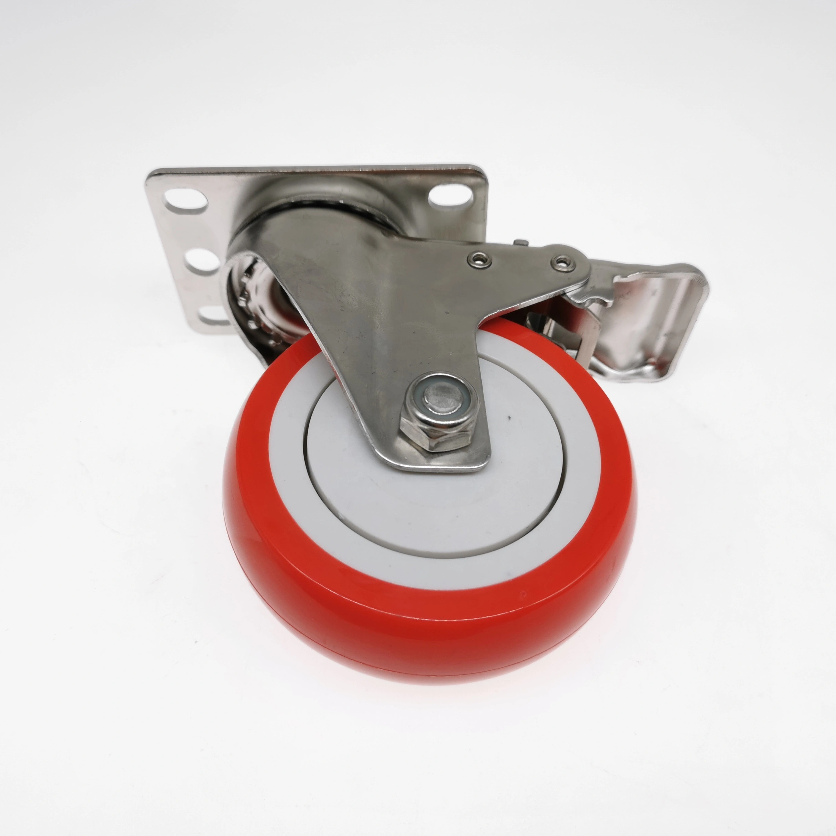 100 Mm 4 Swivel Dual Brake And Lock Ball Bearing Pu Wheel Stainless Steel 304 Caster 1