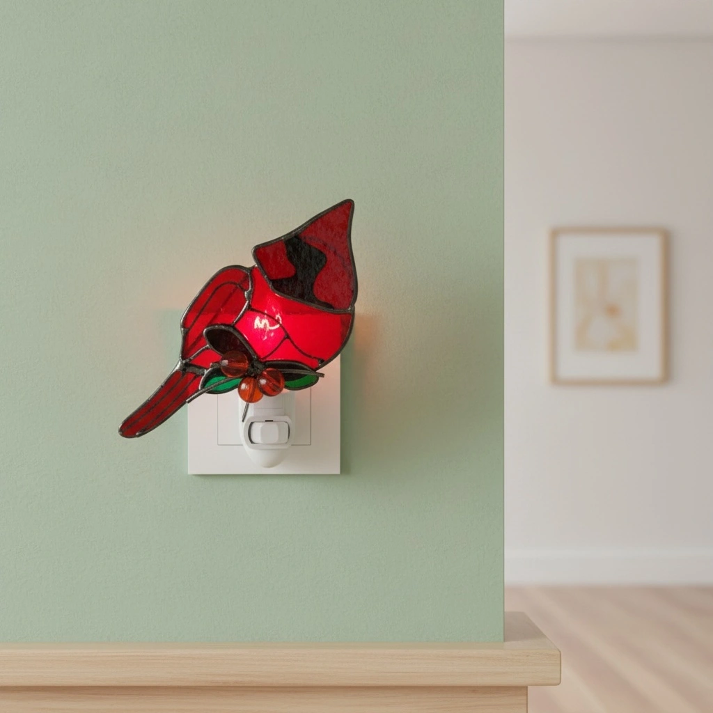 Iron Art Red Bird GL-TY01 Glass Plug-in Night Light for Bedroom Home Decor 1