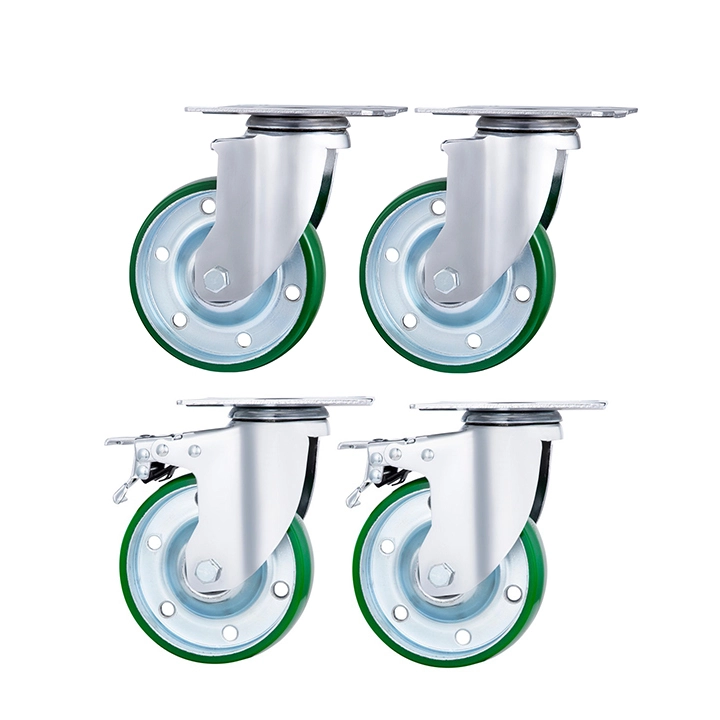 Wholesale Factory 100mm 4 5 6 Inch Pu Wheel Casters Industrial Swivel Locking Medium Duty Casters Wheel For Trolley Carts 1