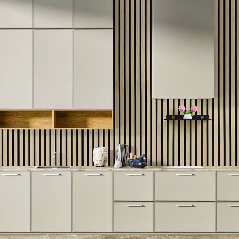 Metalen wandrek met houten lattenpaneel, eenvoudig te installeren, zwart 1