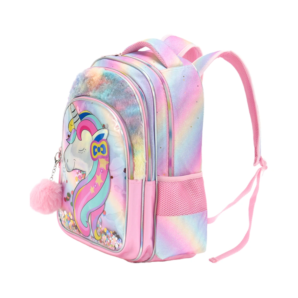 custom plush backpack manufacturers Girls School Bags 3-layer Kids Book Bag With Zipper Closure Waterproof Primary Student Backpack With Pompomed 1