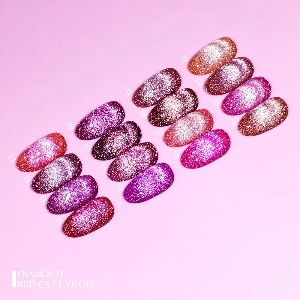 Bozlin 15ml 6-Color Semi Permanent Diamond Red Cat Eye Magnetic Gel Polish 1