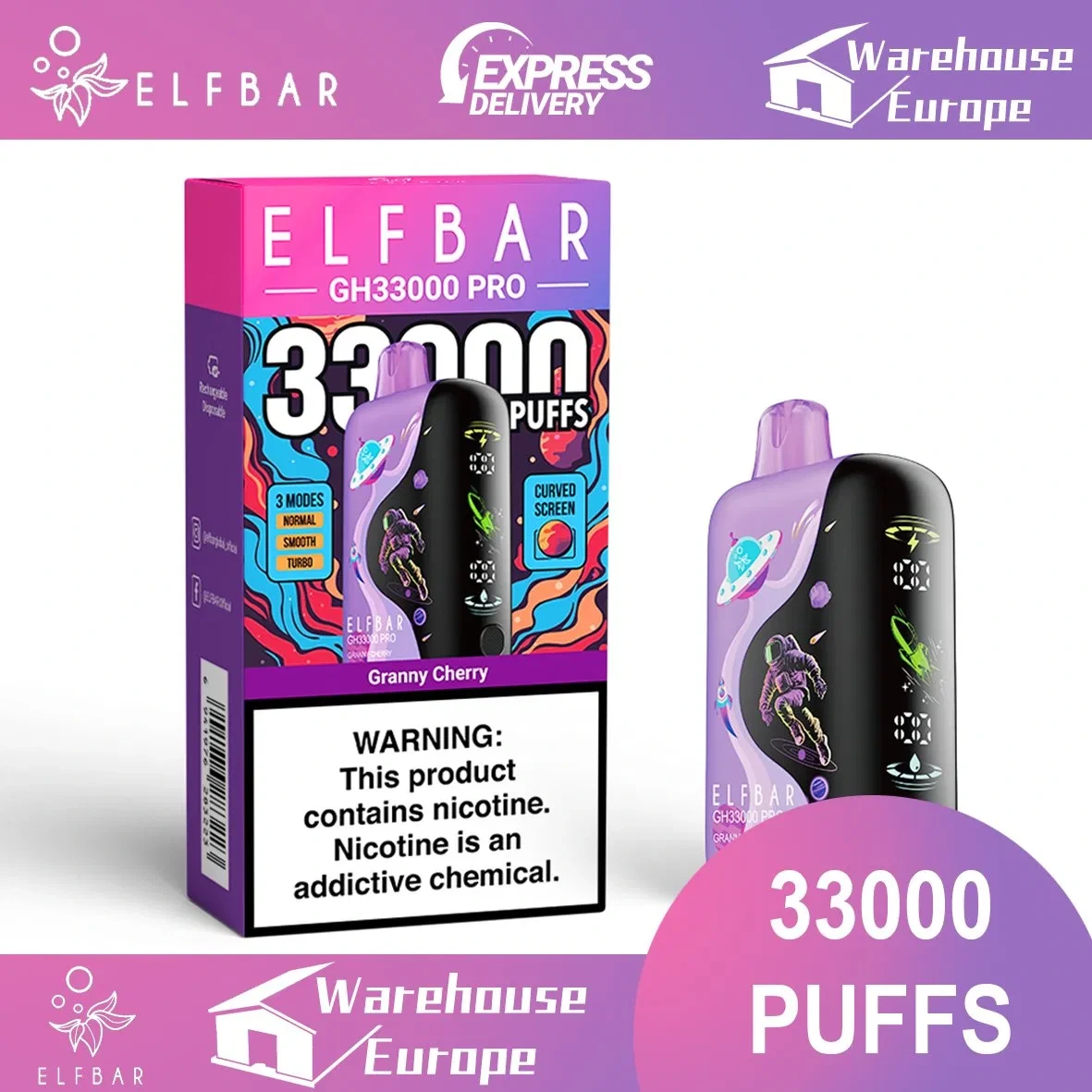 Elfbar GH33000 PRO 33K Puff Disposable Vape Tank E-cigarette 1
