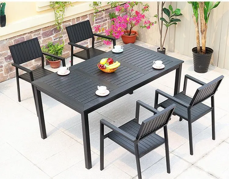 Modern Outdoor Furniture Plastic Wood Dinner Table Set For Garden Use 1