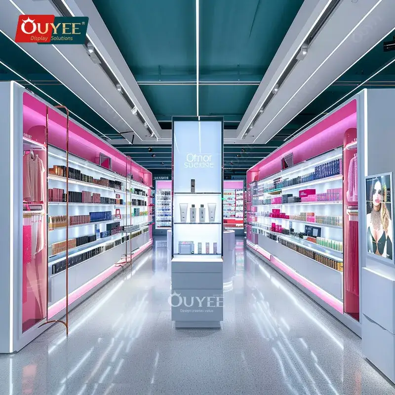 Vitrine de LED para cosméticos e perfumes com suporte de parede para cabeça de peruca 1