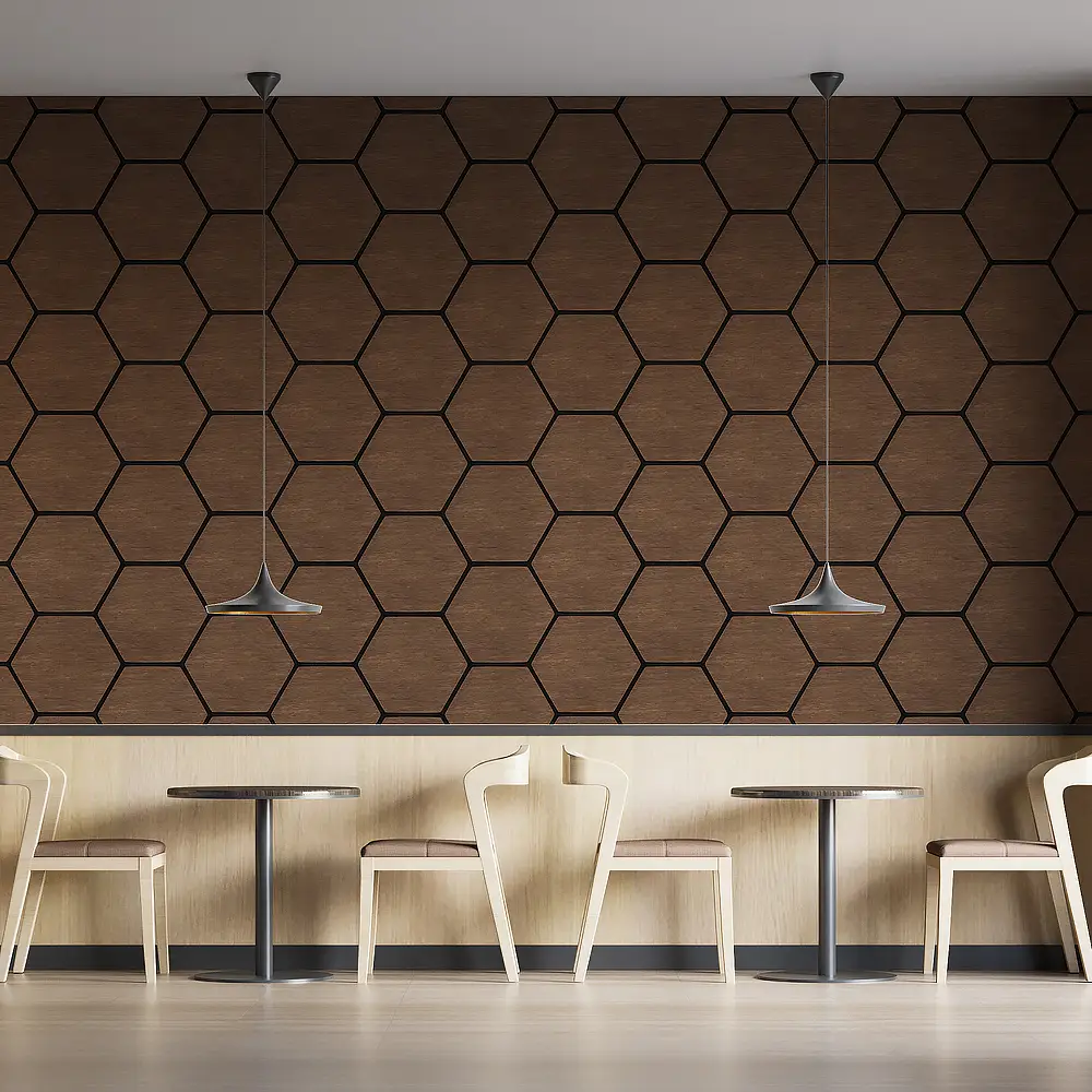 Oak Wood Hexagon Acoustic Panels – Polyester Fiber Soundproof MDF Wall Panel 1