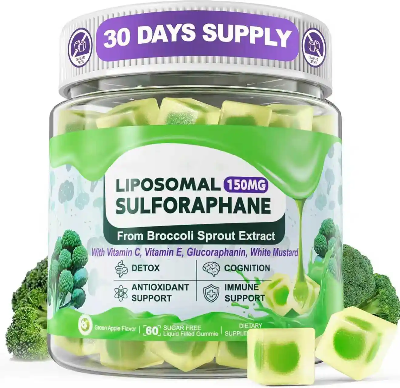 OEM/ODM Sulforaphane Gummies 60 Sugar-Free Green Apple 1