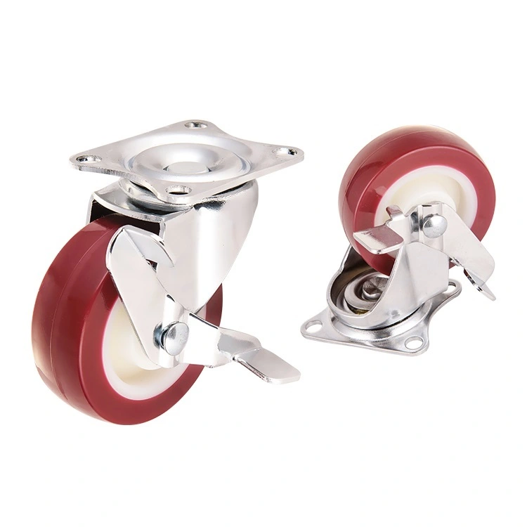 Factory Oem Printer Etc Machine Casters Light Shelf Red 2inch 3inch Lihgt Duty Pu Caster Wheels With Brake 1