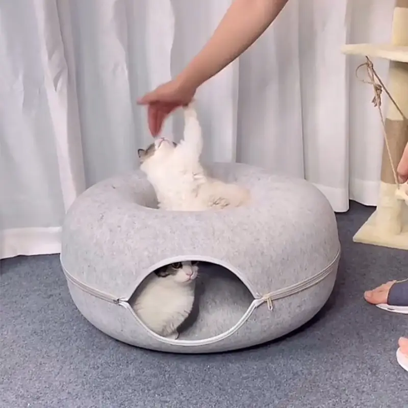 Lit tunnel pour chat en polyester écologique double couche en forme de donut (vente en gros) 1