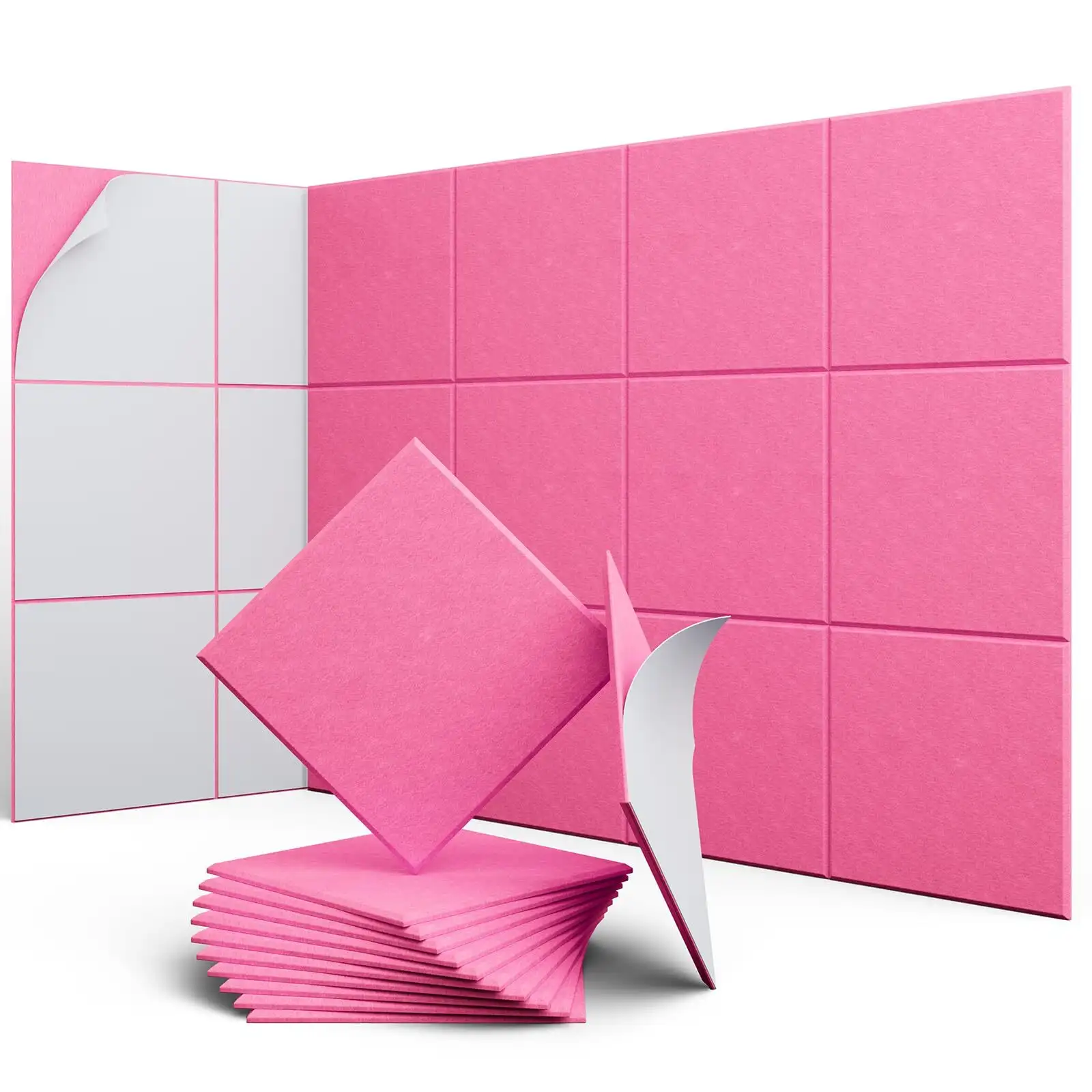 Panneaux acoustiques en PET haute densité rose 30 x 30 cm pour la réduction du bruit, dimensions sur mesure 1