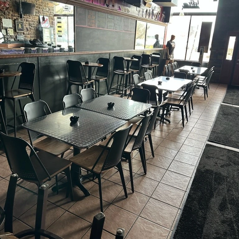 Industrial Metal Restaurant Chairs & Black Dining Table Set 1