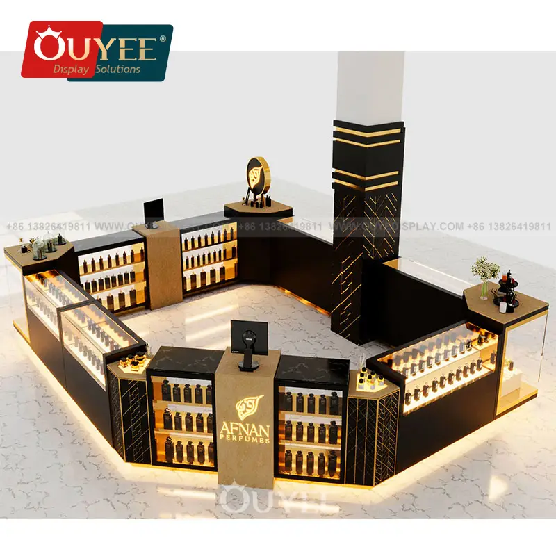 Individuell gestalteter Parfüm-Präsentationskiosk, Duft-Verkaufsstand, Glasvitrine 1