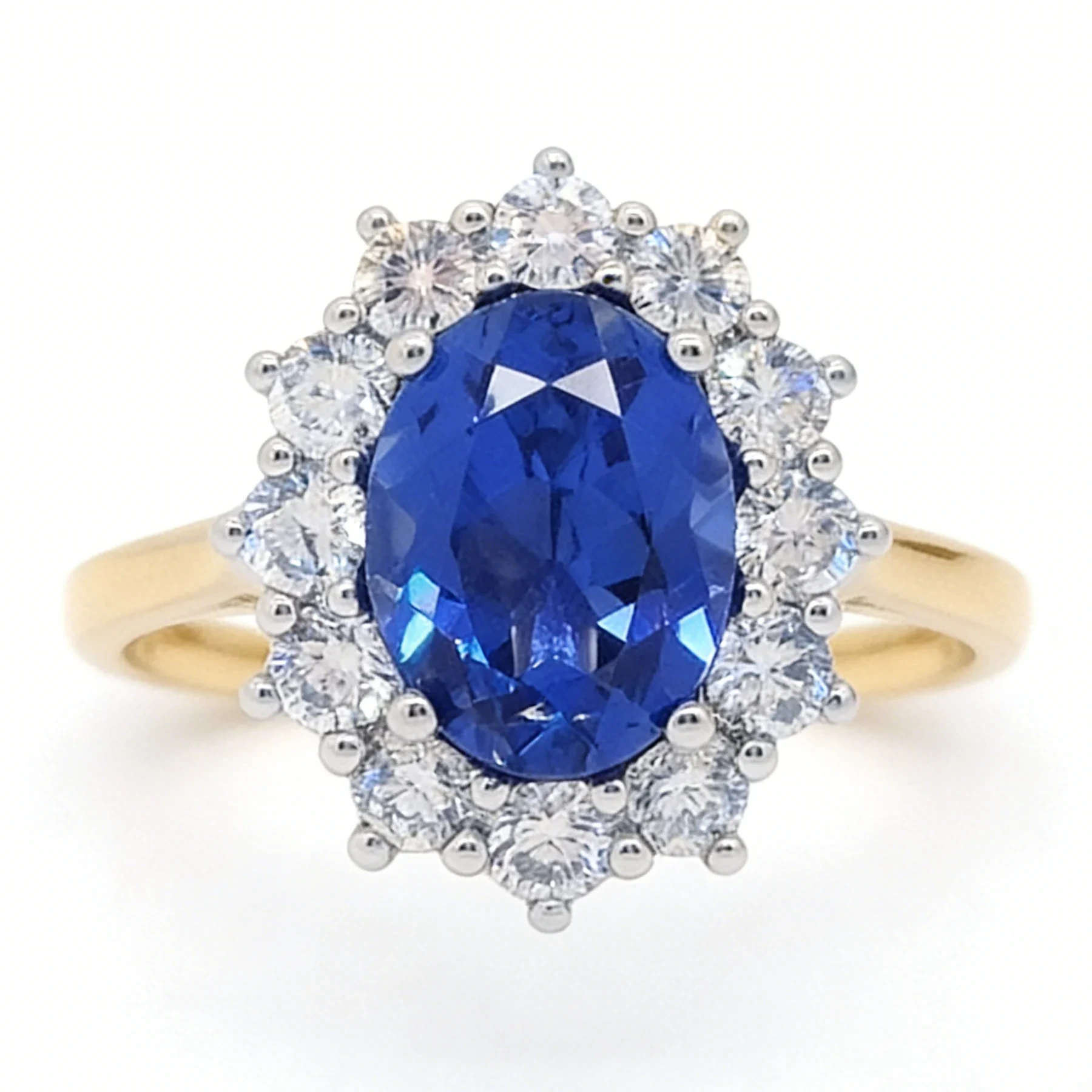 18k Gold Oval Blue Sapphire Halo Ring Simulated Diamond Engagement Promise Ring For Women 1