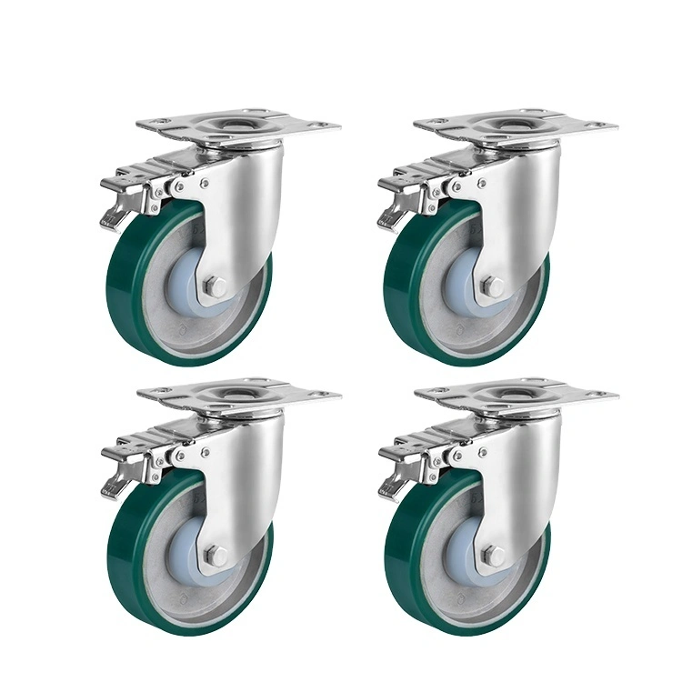 Economic Style Dolly Cart 4/5 Inch Polyurethane Steel Core Double Bearing Swivel Caster With Brake 1