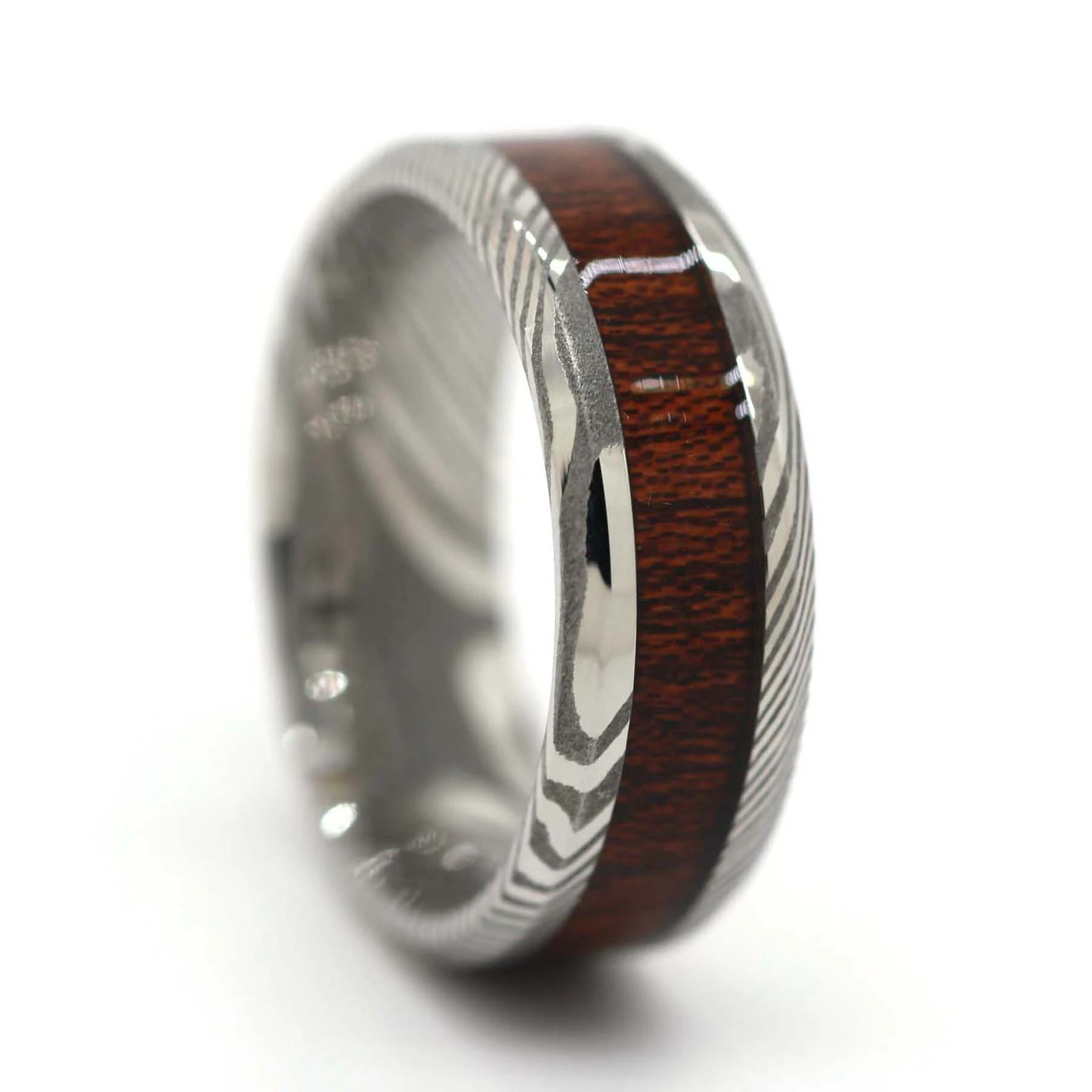 Custom Rings Wood Inner Gold Stainless Steel Damascus Steel Wedding Rings 1