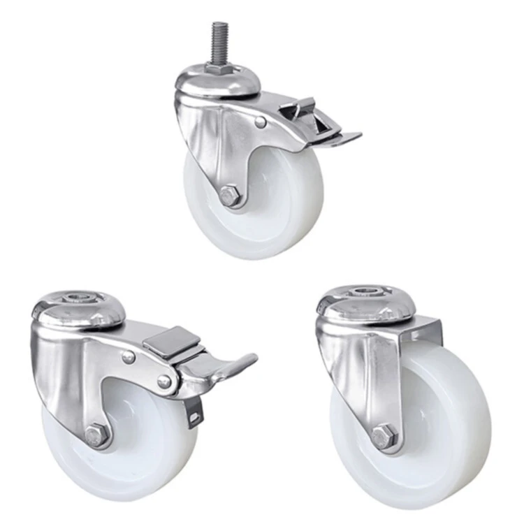 75mm 100mm 125mm Swivel Brake 304 Stainless Industrial White Nylon Caster 1