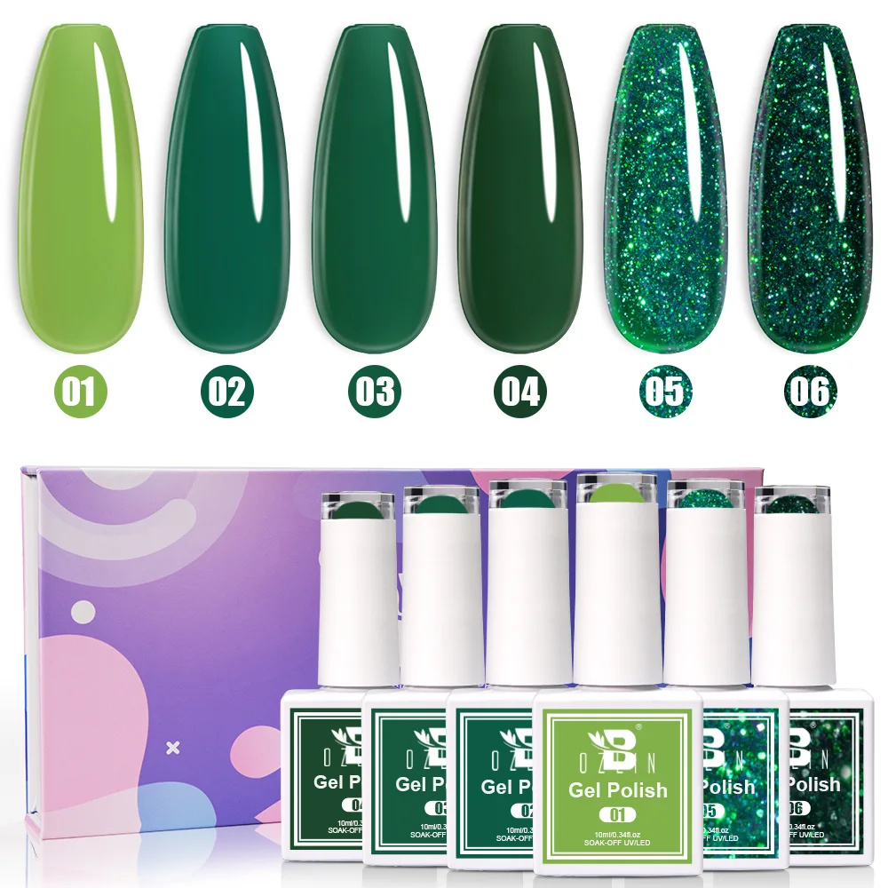 Esmalte de uñas en gel con purpurina verde oscuro Bozlin, color verde bosque brillante, 10 ml, estándar de la UE 1