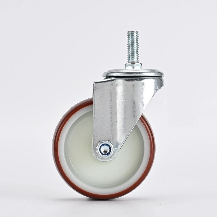 Good Quality 3inch 4inch 5inch 60-100kg Load Capacity Supermarket Equipment Use Red Pu Threaded Stem Industrial Casters 1
