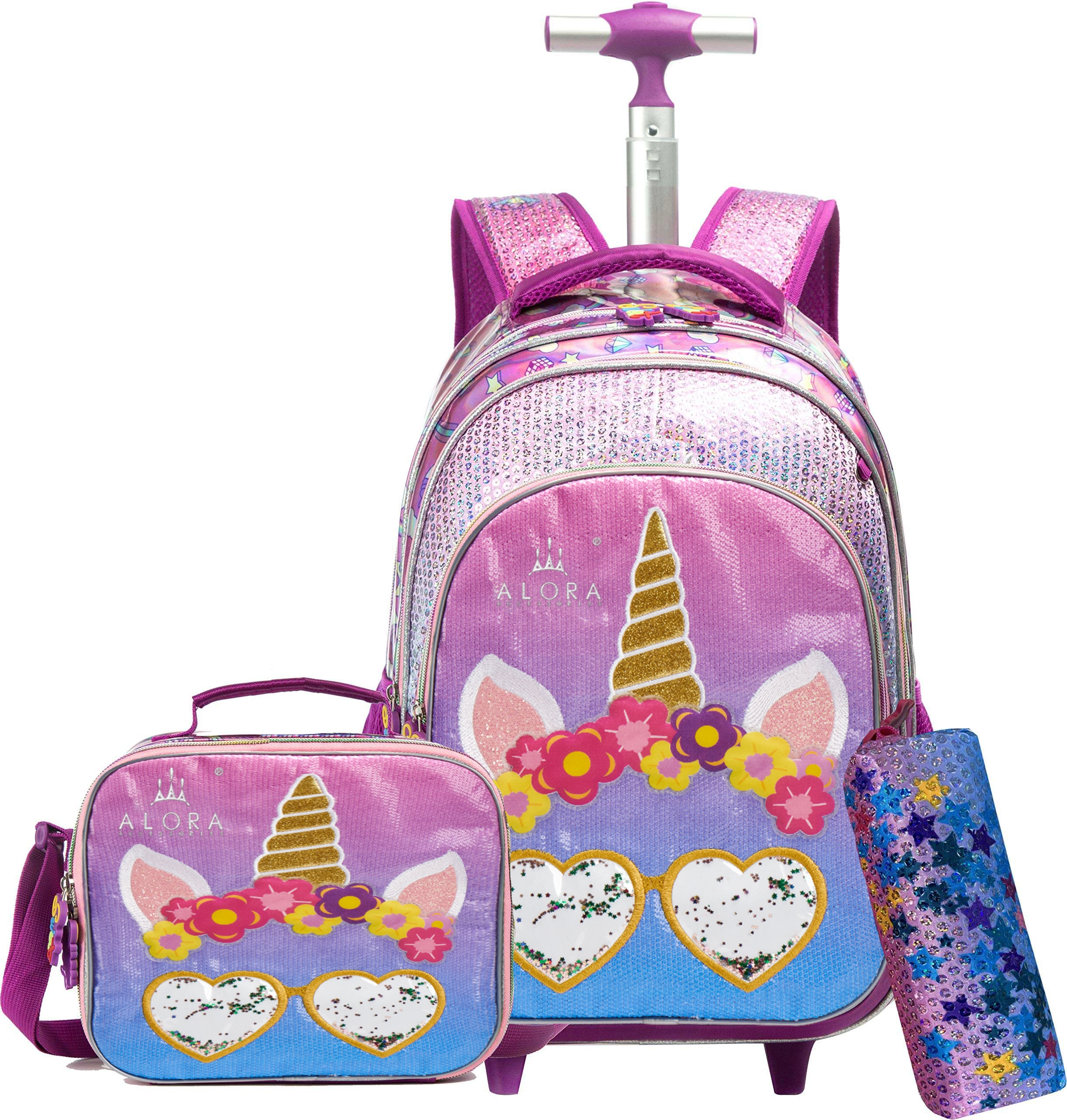 2023 Custom Cartoon Unicorn Girls Pull Rod Backpack 3 Pieces Set Rolling Fashion High Quality School Trolley Bag For Kid Student 1