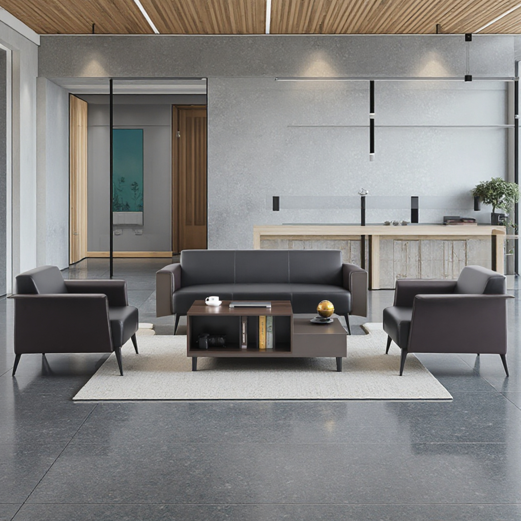 Living Room Luxury Commercial Furniture Leather Office Couches Office Chair Sofa Furniture Commercial Modern Sectional Couch Set 1