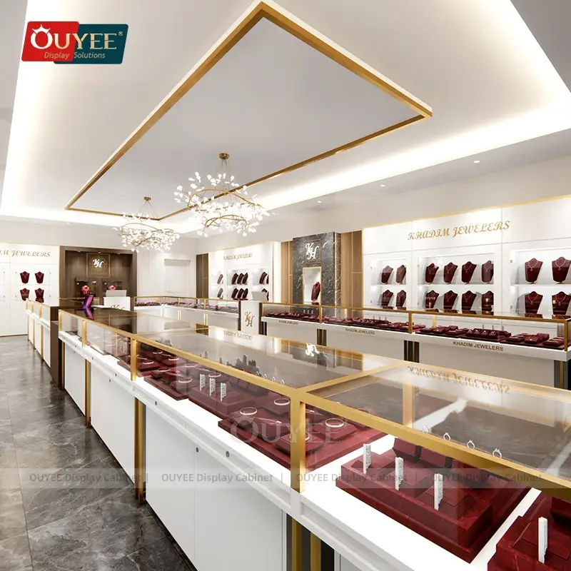 خدمة تصميم ثلاثي الأبعاد لخزائن عرض زجاجية لمحلات المجوهرات الذهبية 1