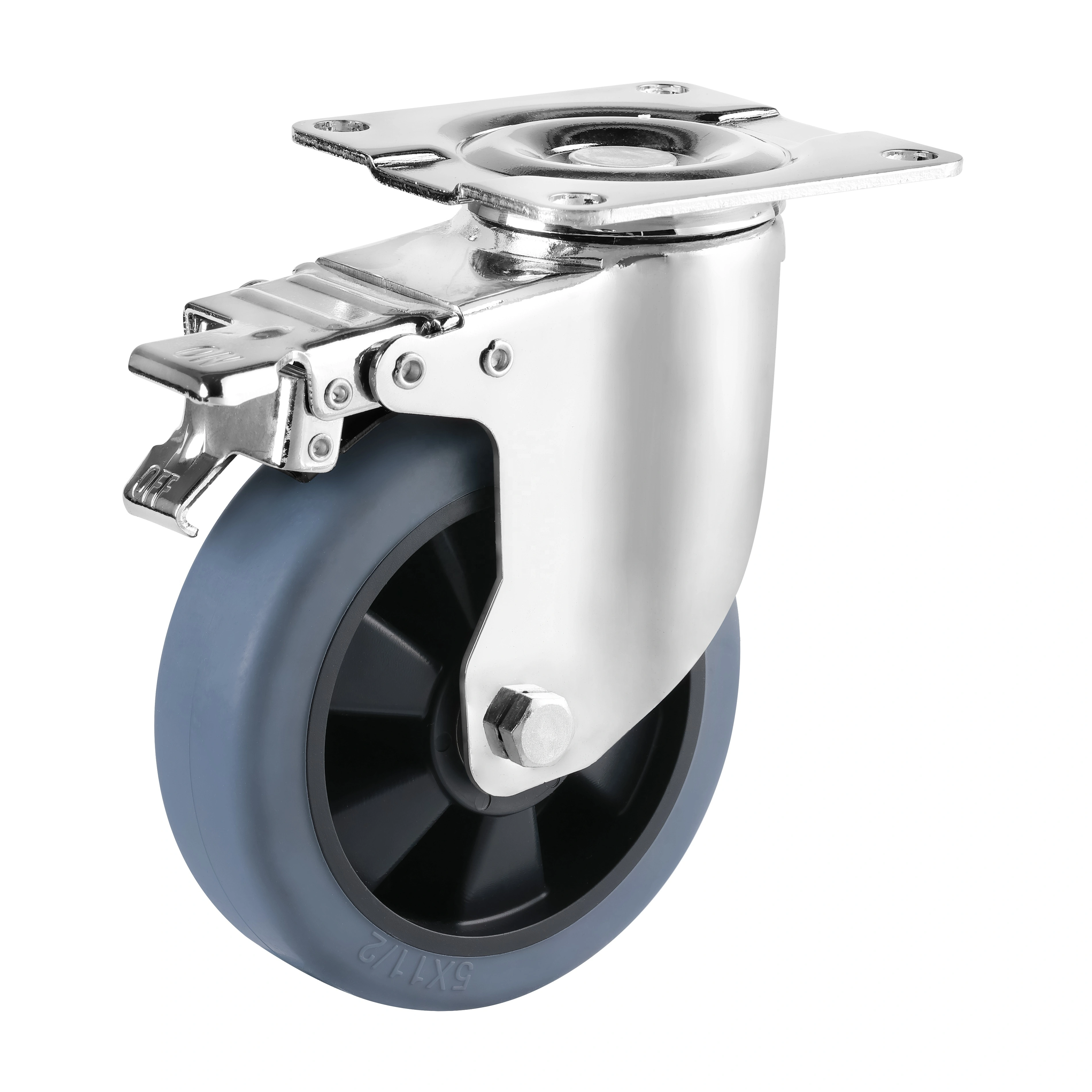 Industrial Non Marking Mid Heavy Duty 5 Inch 125 Mm Swivel Dual Brake And Lock Thermoplastic Rubber Tpr Casters 1