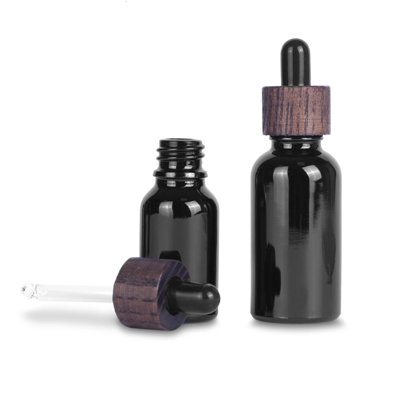 30ml Frosted Black Glass Essential Oil Bottles with Bamboo Lid 1