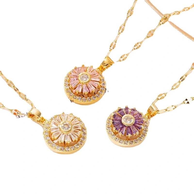 Factory Direct Sales Modern Popular Rotating Necklace Women's Titanium Steel Micro-inlaid Zircon Pendant Necklace 1