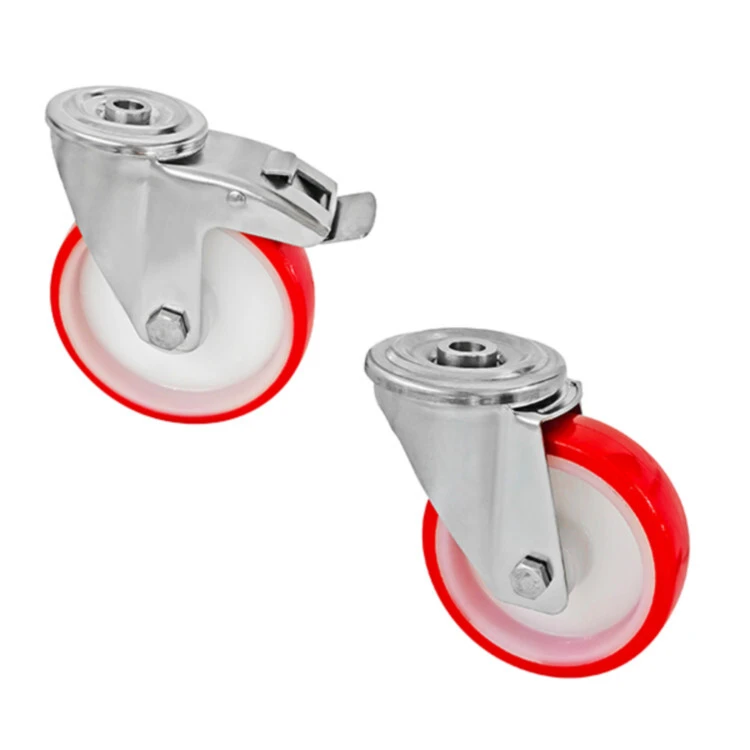 Custom High Quality Bolt Hole Swivel 304 Stainless Steel Red Pu Caster Wheel 1
