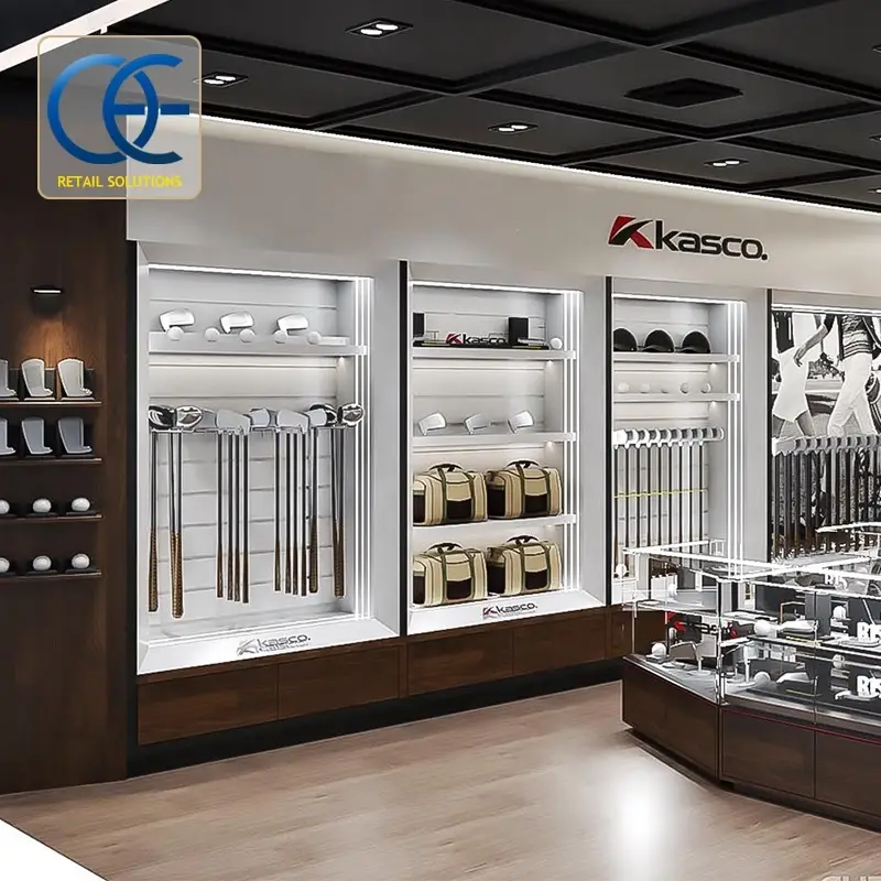 خزانة حائط خشبية سوداء من المصنع (OEM/ODM) رف عرض مخصص لمضارب الجولف 1