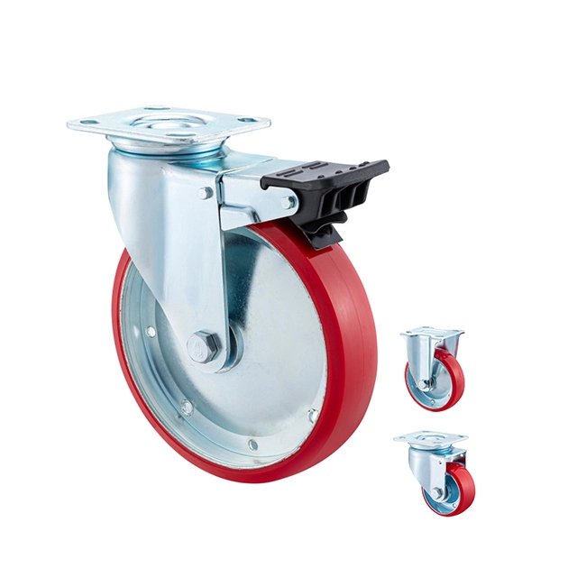 100mm 4 Inch Pu Swivel Universal Industrial Wheels Polyurethane Heavy Duty Caster Wheels With Brake 1