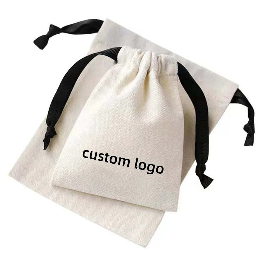 Cotton Jewelry Bag Small Cloth Cosmetic Pouch White Drawstring Canvas Gift Bag 1