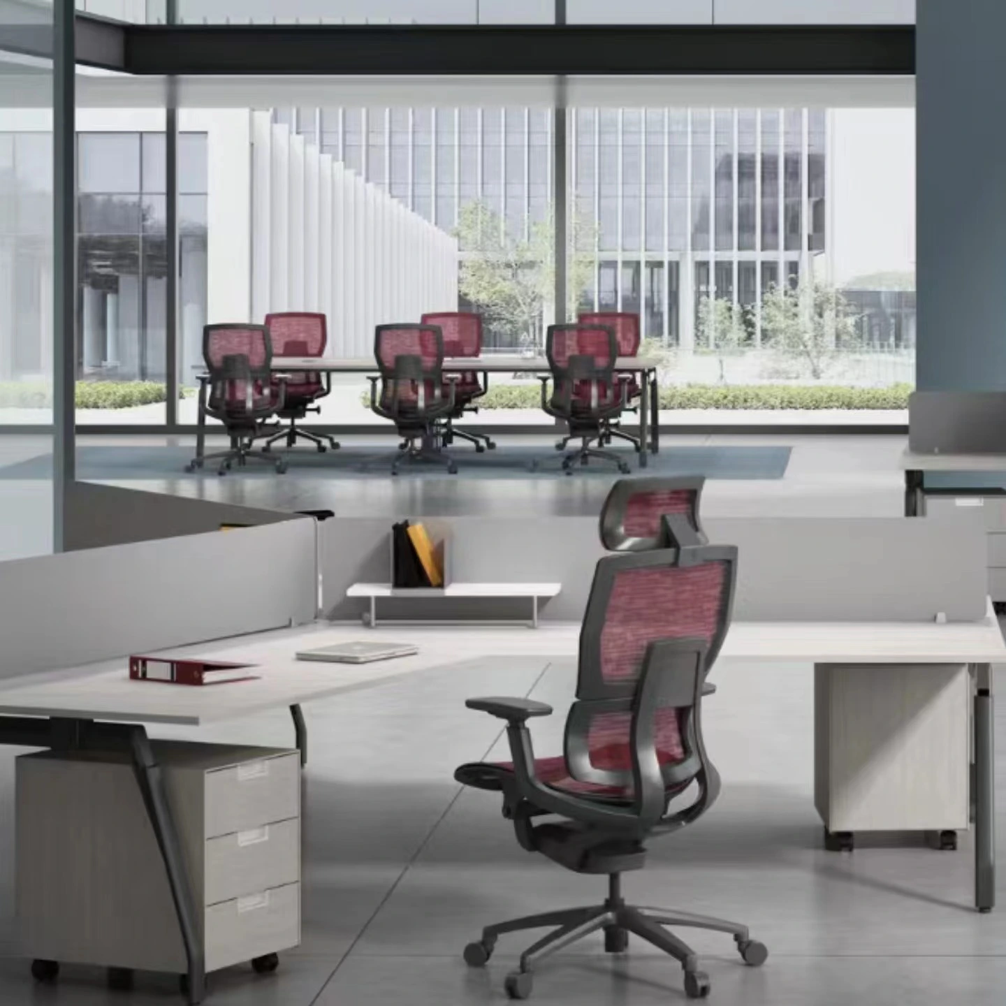 Fauteuil de bureau pivotant moderne en tissu mesh, avec dossier en maille et appui-tête. Fauteuil de direction ergonomique de luxe avec appui-tête. 1