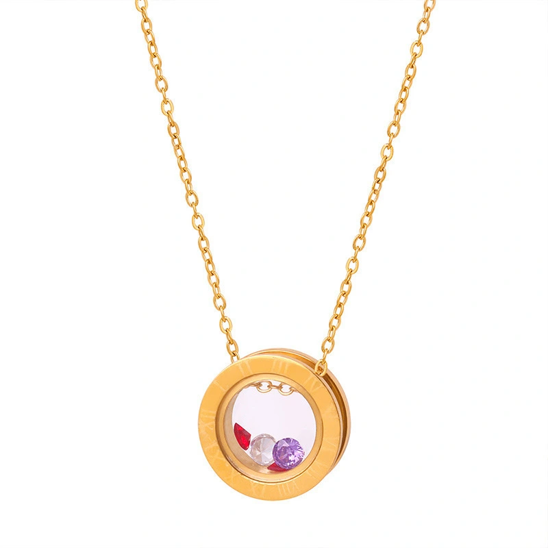 The Factory Wholesale Fashion Popular Stainless Steel Colored Zircon Pendant Necklace Beautiful Women's Necklace 1