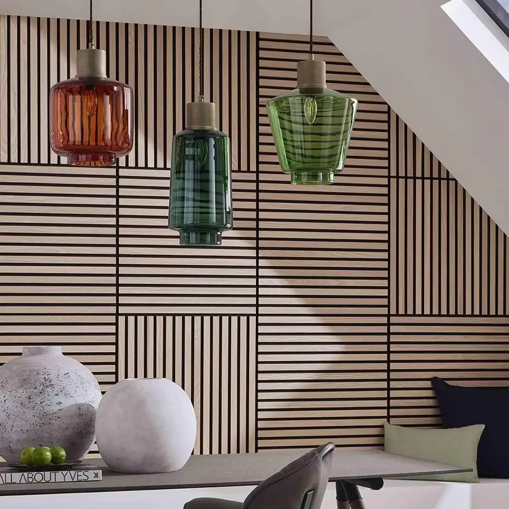 Wall and Ceiling MDF Acoustic Panel Soundproof Slatted Wood Veneer Oak Walnut 1