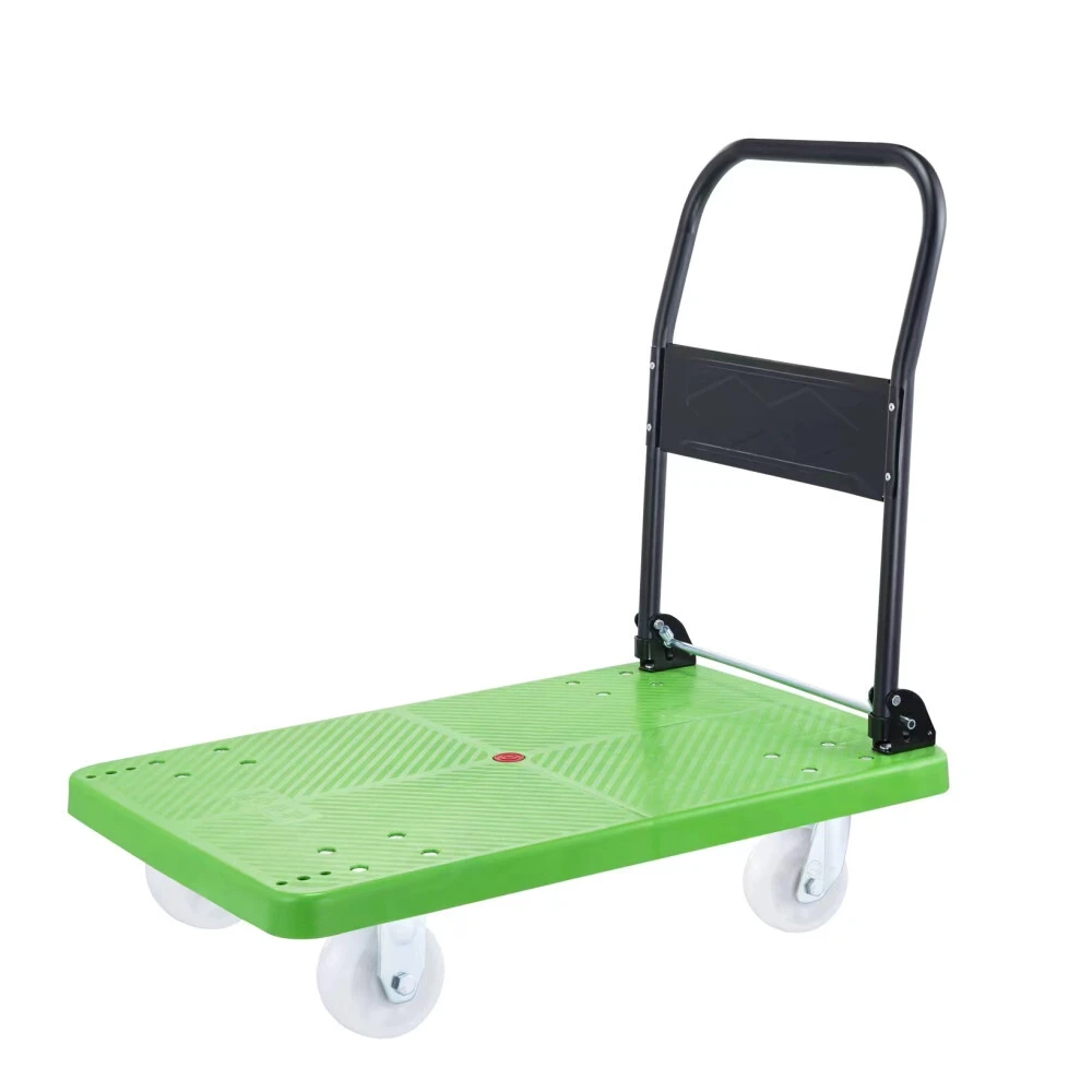 Factory Direct Sales 400kg Four Wheels 900*600 Green Plastic Folding Hand Trolley 1
