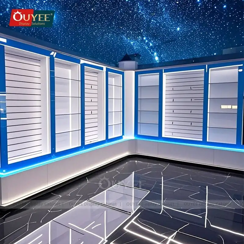 Vetrina in vetro per esposizione di telefoni cellulari, ideale per negozi di riparazione. 1