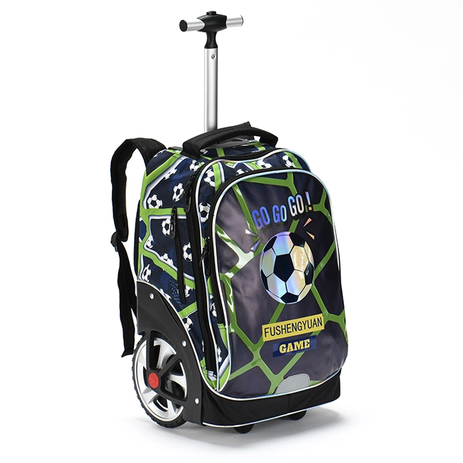 BAG factory  Pvc Leather Uv Print With Soccer Pattern School Bag Big Wheels Kids Polyester Transfer Printing Trolley Bags Backpack For Travel 1