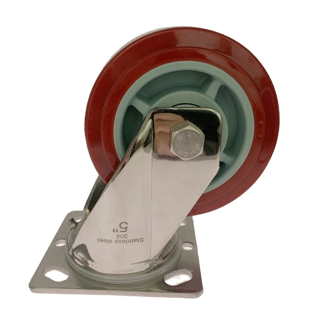 125mm Swivel Brake Stainless Steel Pu Casters Wheel With Top Plate Double Brake 1
