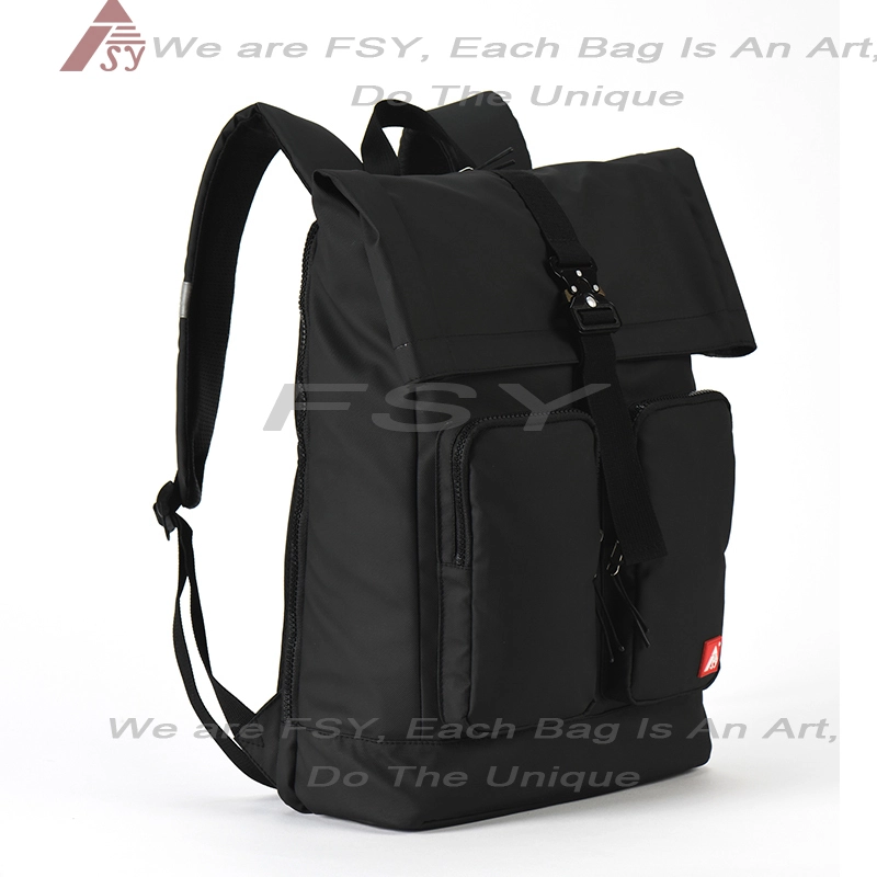 Custom Logo Roll Cover Designer School Bags College Student Business Style Laptop Black Leather Film Backpack For Men Women 1