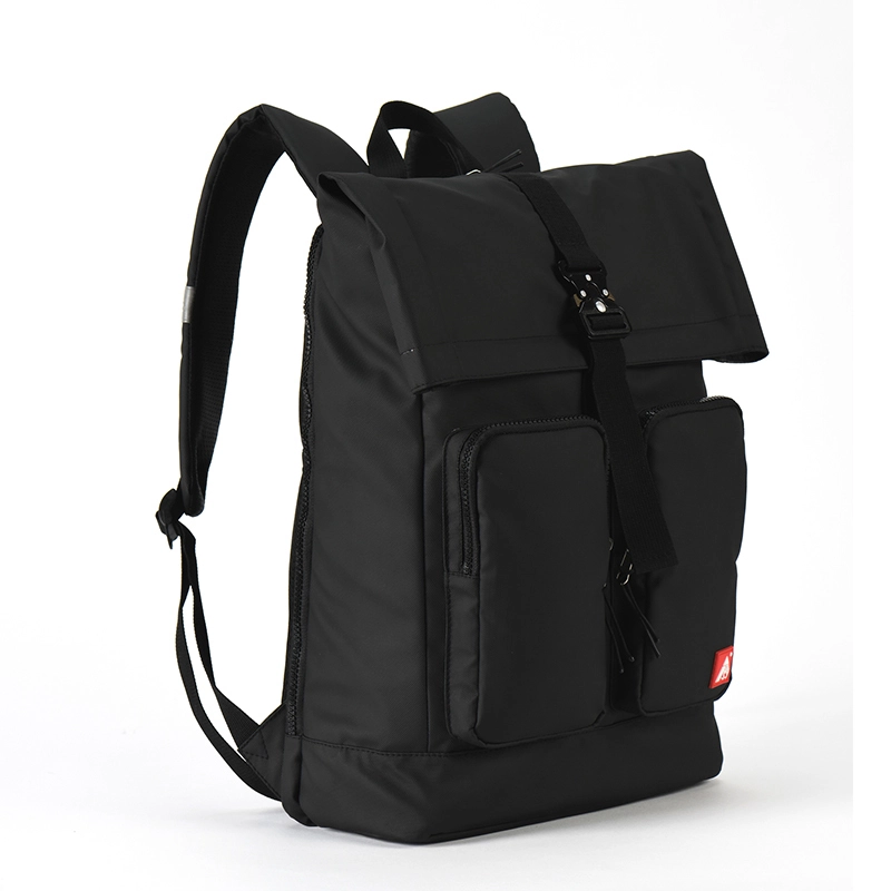 Custom Logo Roll Cover Designer School Bags College Student Business Style Laptop Black Leather Film Backpack For Men Women 1