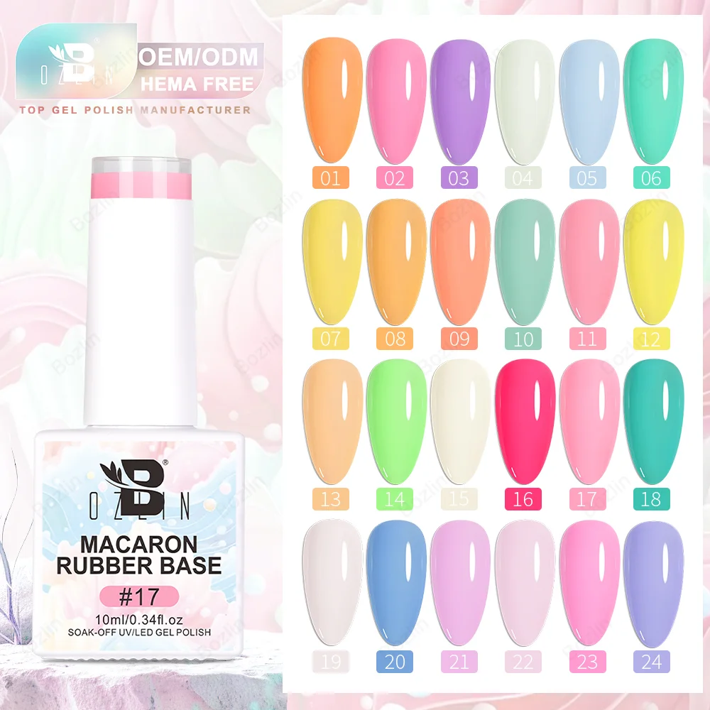 Bozlin 24 Colors Macaron Rubber Base Gel Nail Polish 10ml Private Label 1
