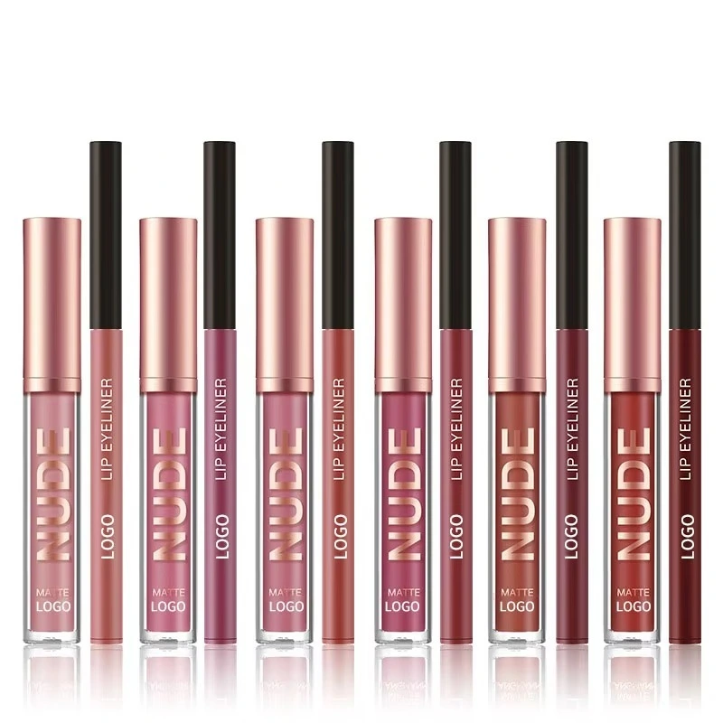 Private Label Matte Liquid Lipstick Lip Kit High Pigment Waterproof Lip Liner Nude Vegan Long Lasting Moisturizing Lipliner Set 1