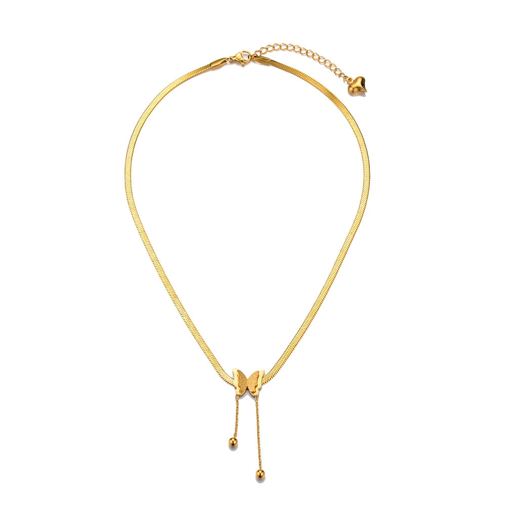 Wholesale Delicate Snake Chain Choker Necklace Titanium Stainless Steel Butterfly Pendant Gold Plated Necklace Design Jewelry 1