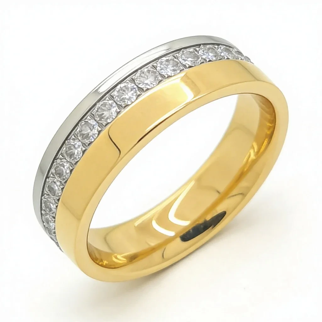 Anello eternity con diamanti naturali in oro giallo 18 carati e oro bianco 18 carati per matrimonio. 1